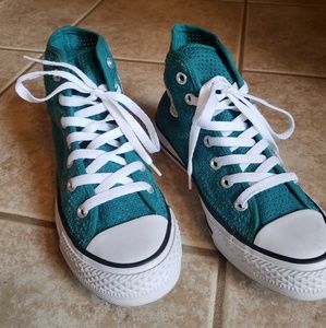 Teal converse tennis shoes